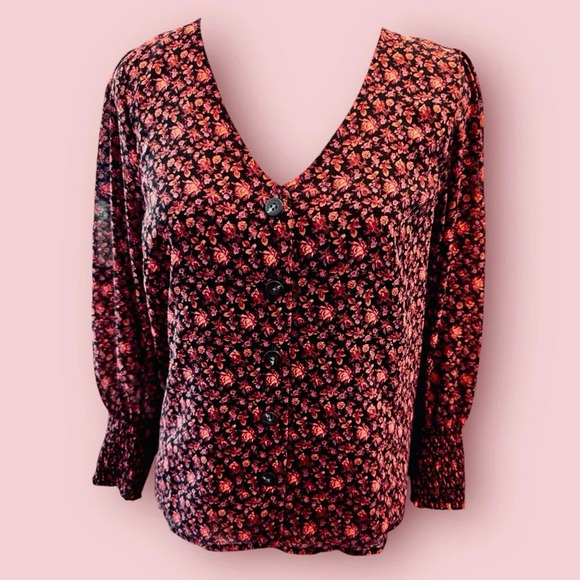 Madewell | Orchard Floral (Re)sourced Georgette Smocked-Cuff Button-Front Top - Picture 4 of 7